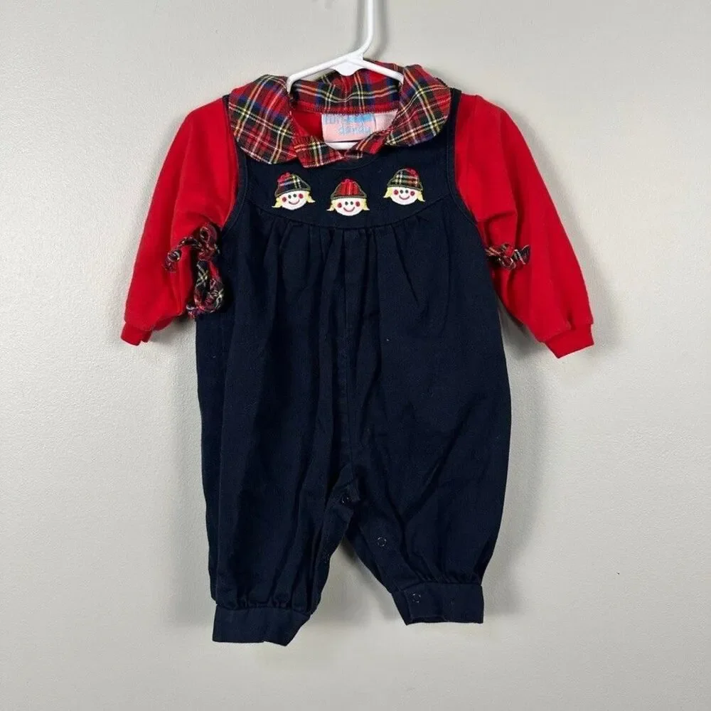 Fine & Dandy Boys 12 Months Smocked Overalls Romper Christmas Long Sleeve